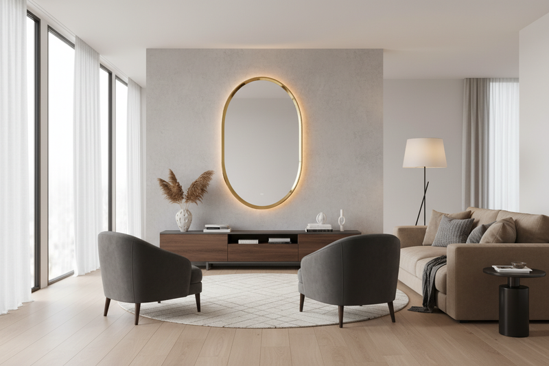 luxury LED Mirror in a modern UK Home living room